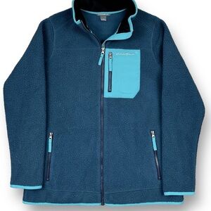 Eddie Bauer women’s fleece full zip turquoise blue jacket M outdoor casual